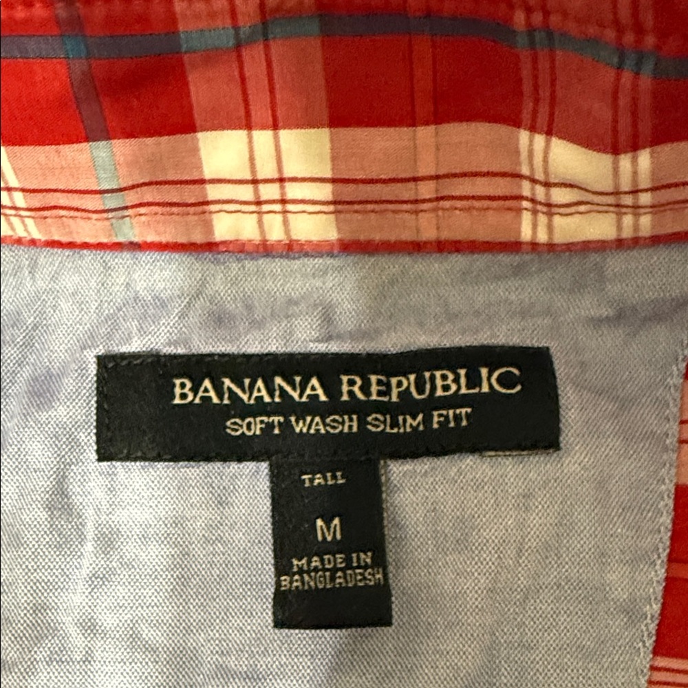 Banana Republic Size M TALL Red and White Checkered Men's Shirt - Picture 2 of 2